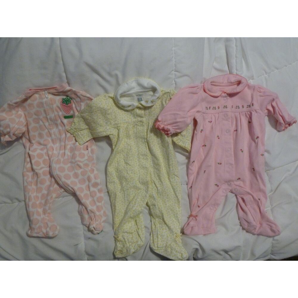 Carter's Girls Cotton Long Sleeve One Piece Sz 6 Months Lot of 3 EUC